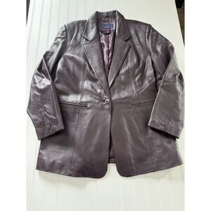 Denim‎ & Co Women's Purple Leather Blazer Jacket Size 1X